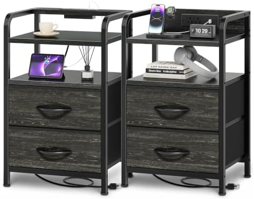 Huuger Nightstands Set of 2, Night Stand, Charging Station, USB-C Ports