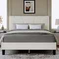 Novilla Queen Bed Frame, Queen Size Bed Frame with Wooden Slats Support, Velvet Upholstered Headboard, No Box Spring Needed, Heavy Duty Feet, Easy Assembly, White Velvet