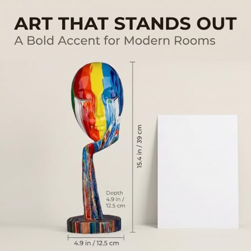 Simple Creative Colorful Female Face Art Statue Thinker Sculpture Abstract Character Crafts Ornament Home Office Bedroom Living Room Study Decoration (Large 15.3x4.9x4.9in)