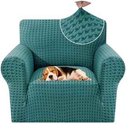 MAXIJIN Stretch Sofa Chair Slipcovers with Arms (31"-46 Washable Chair Cover Armchair with Non-Slip Foam & Elastic Bottom, Dog Cat Pet Friendly Furniture Protector (Small, Peacock Blue)