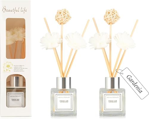 2PCS Reed Diffuser Set, 1.7 oz Scent Diffuser with Sticks, Gardenia Scent
