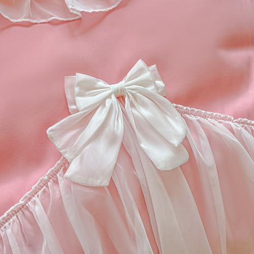 SOUKECHY Girls Lace Bedding,Twin Comforter Cover Set, Chic Ruffled Duvet Cover with Lovely Bow,Princess Style 1 Duvet Cover with 1 Pillowcases, No Comforter-Bright Pink,Twin Size
