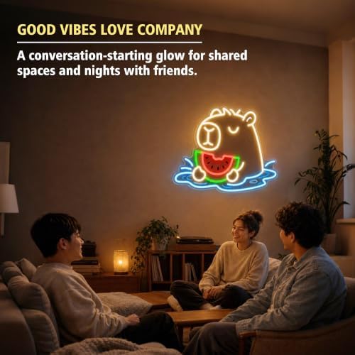 Capybara Neon Sign, Watermelon LED Wall Light for Room Decor