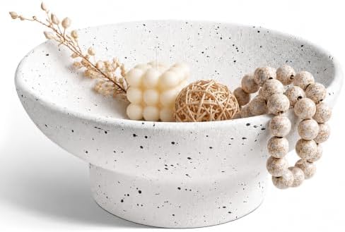 LE TAUCI 10" Ceramic Decorative Bowl, Key Bowl for Entryway, Handcrafted Sturdy Pedestal Bowl, Modern Farmhouse Fruit Bowl for Kitchen Counter, Centerpiece, Speckled White