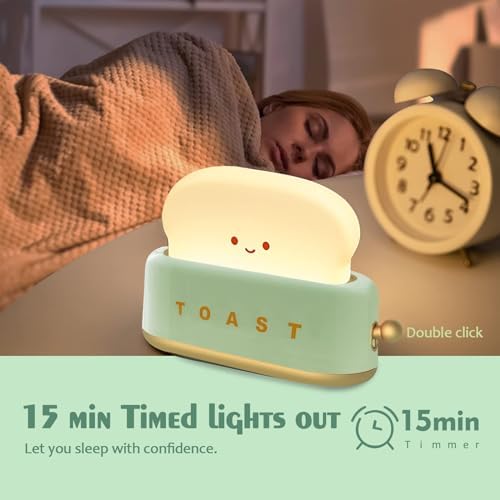 QANYI Desk Decor Toaster Lamp, Rechargeable Small Lamp with Smile Face Toast Bread Cute Toaster Shape Room Decor Night Light for Bedroom, Bedside, Living Room, Dining, Desk Decorations, Gift