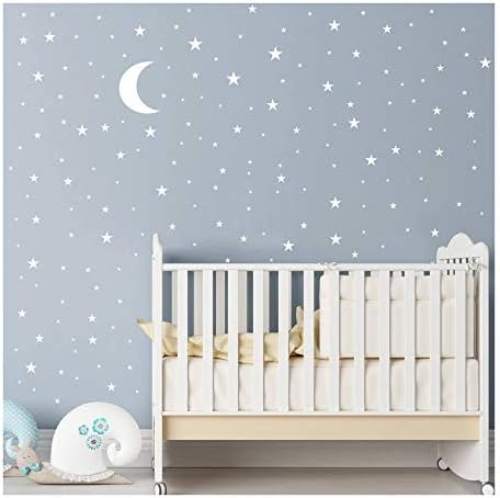 Moon and Stars Wall Decal Vinyl Sticker for Kids Boy Girls Baby Room Decoration Good Night Nursery Wall Decor Home House Bedroom Design YMX16 (White)