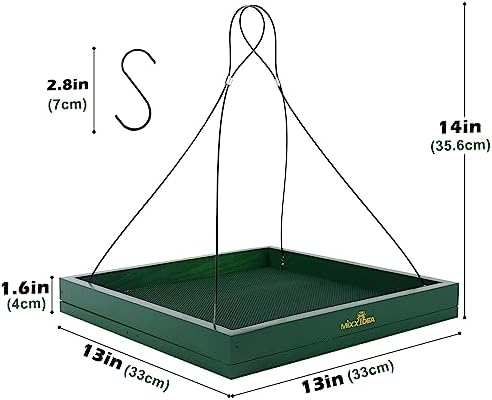 MIXXIDEA Bird Feeder Hanging Tray, Bird Feeders for Outdoors, Wooden Seed Tray Platform Mesh Seed Platform for Garden Yard Outside Decoration Attracting for Wild Birds (Green-1pk)