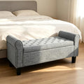51 Inch Dark Gray Linen Storage Ottoman Bench with Rolled Armrests
