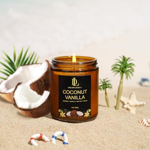Coconut Vanilla Candles, 7oz Vanilla Coconut Scented Candle, Natural Soy Candles for Home Scented, Long Lasting with 50 Hour Burn Time, Gifts for Men Women