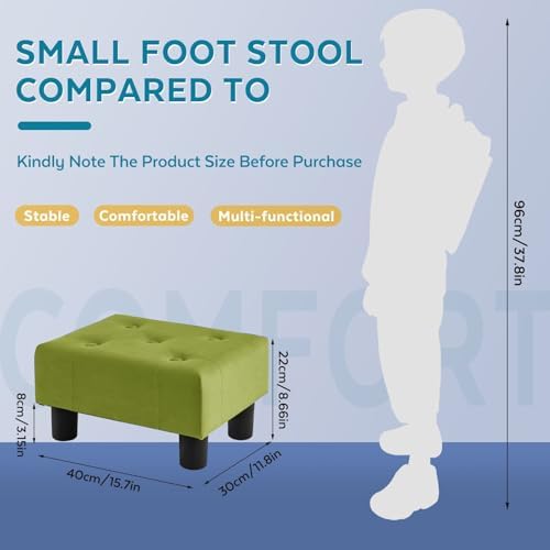 Small Foot Stool Ottoman, Velvet Footstool Ottoman Foot Rest for Couch, Rectangle Footstools and Ottomans Small for Living Room, Entryway and Bedroom (Olive Green)