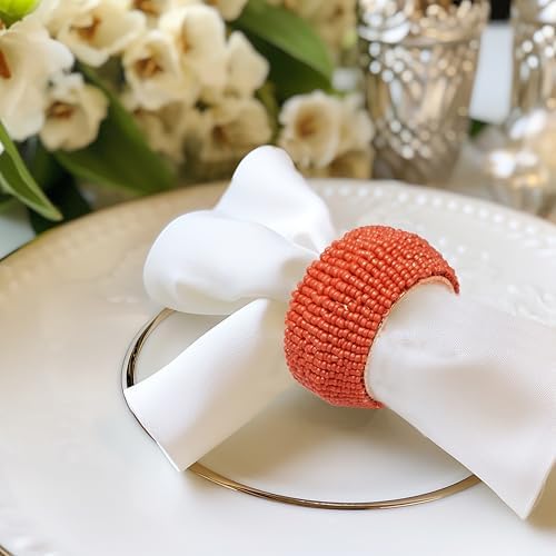 COTTON CRAFT Glitz Handmade Beaded Napkin Rings - Set of 12 - Coral