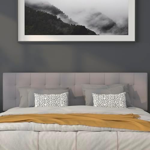 BizChair Quilted Tufted King Size Headboard in Light Gray Fabric