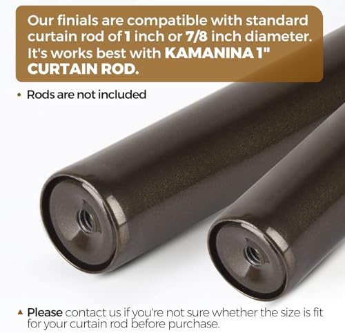 KAMANINA Bronze Finials for 1 or 7/8 In Curtain Rod, with M6 Standard Screw