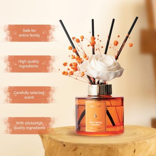 Airkeep Flower Reed Diffusers Set, 5.07 oz Freesia/Passion Fruit/Orange Scented Oil Diffuser with 8 Reed Sticks, Home Fragrance Diffuser Gift Set for Bathroom & Office Decor 150ml