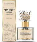 Majestic Pure Warm Vanilla & Caramel Drizzle Reed Diffuser for Home, Bathroom & Office | Natural Aromatherapy Air Freshener & Room Fragrance, with Reed Sticks & Dried Flowers 3.4 fl oz