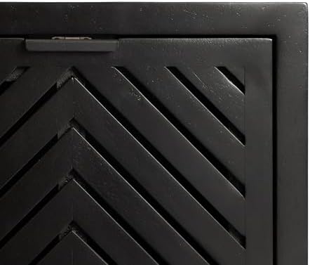 Kate and Laurel Mezzeta Modern Floating Shelf Side Table with Storage Cubby; 16 x 10 x 12; Black; Decorative Slatted Wood Floating Nightstand with Pull Down Door for Use as Bathroom Storage