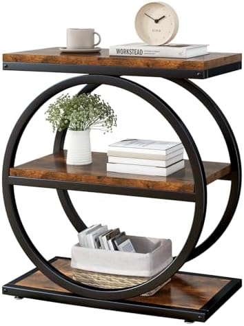 IBUYKE Narrow End Table with 3 Storage Shelves,Rustic Brown UTMJ418H