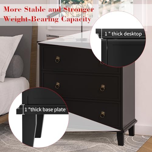 COWMOU 3 Drawers Black Nightstand