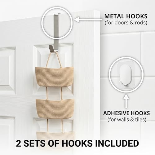 Hanging Basket, Over Door Organizer, 3 -Tier Wall Basket with Hooks