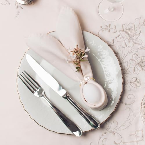 Set of 42 Pearl Napkin Rings, Gold Napkin Ring Holders with Faux Peals