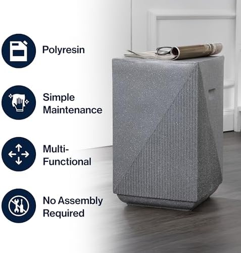 JONATHAN Y Adrian Outdoor Side Table Stool Polyresin 21", Gray Terrazzo