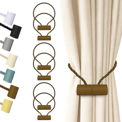 Hion Magnetic Curtain Tiebacks Dark Brown 6pcs, Curtain Holdbacks Hooks