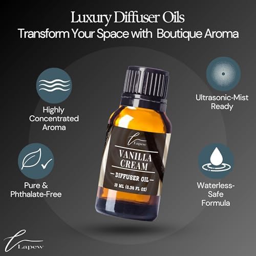 Lapew Vanilla Cream Waterless Diffuser Oil | Fragrance Oil for Nebulizer & Cold Air Diffusers | Scented Home Oil | 0.34 fl oz