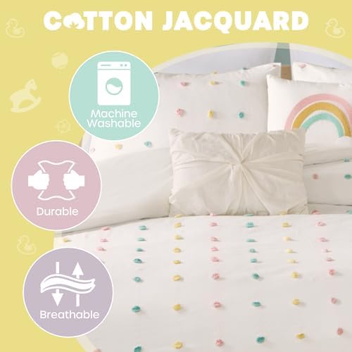 Intelligent Design Kids Cotton Pompom Ivory Twin Duvet Cover Set, 4pc