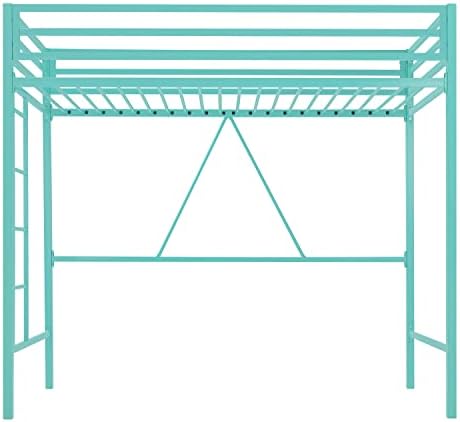 Allewie Metal Loft Bed Twin Size with Guardrail and Ladder,Green