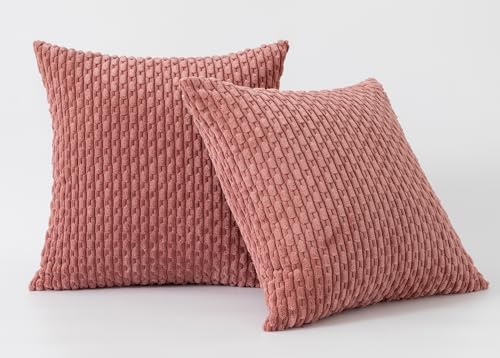 Kevin Textile Soft Corduroy 26x26 Inch Pillow Covers 2 Pack, Blush Pink