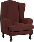 Turquoize Wingback Chair Covers 2 Piece Wing Chair Slipcover Stretch Slipcovers for Wingback Chairs Spandex Jacquard Fabric with Elastic Bottom Non-Slip Furniture Cover, Burnt Brick