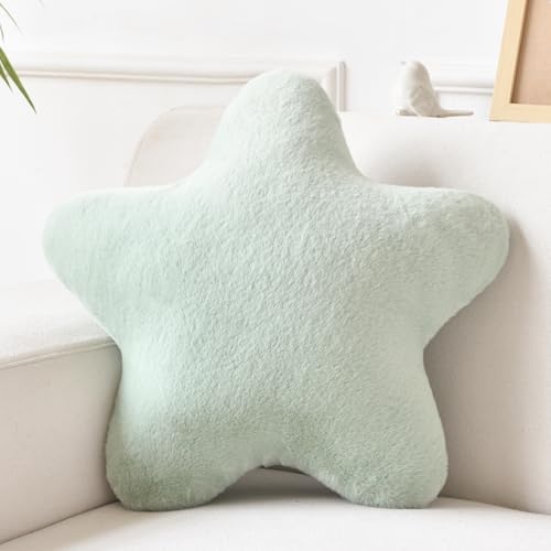 Star Pillow, Decorative Throw Pillows for Bed Couch, 15" Star Shaped Pillow Plush Floor Cushions Room Decor Pillow with Faux Rabbit Fur for Sofa Bedroom Living Room (Sage Green, 15" x 15")
