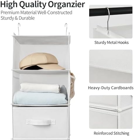 GRANNY SAYS Hanging Closet Organizer with 3 Drawers & 6 Shelves, White