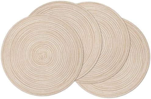 SHACOS Round Braided Placemats Set of 4 Washable Place Mats for Dining Tables 15 inch Non Slip Kitchen Table Mats (Beige, 4)