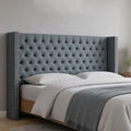 Madison Park King Wingback Upholstered Tufted Headboard, Featuring High-Density Sponge Padding, Adjustable Height Headboard, Easy Assembly, Dark Grey Woven