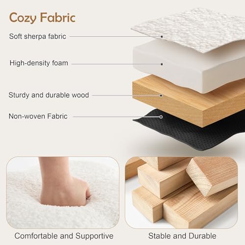 White Sherpa Ottoman, Small Vanity Stool, Modern Ottoman Stool