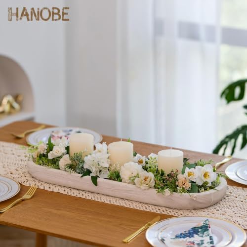Hanobe Extra Large Wood Decorative Bowl for Table Centerpiece, 25.5" White