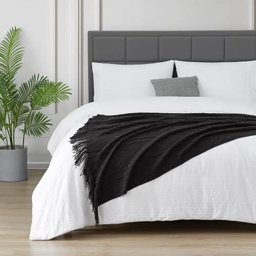 BOURINA Black Throw Blanket 50x60 Inch Boho Knitted Soft Throw Sofa Blanket