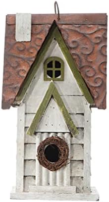 Glitzhome Bird Houses for Outside, 12" H Washed White Distressed Solid Wood Cottage Bird Nesting Box Hanging Bird House for Outdoors, Decorative Birdhouse for Bluebird Wren Sparrow Finch Cardinal