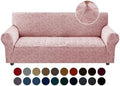 YEMYHOM 1 Piece Stretch Couch Covers for 3 Cushion Couch, Jacquard Sofa Cover with Non-Slip Elastic Bottom, Thickened Slipcover Furniture Protector for Dogs Pets (Large, Pink）