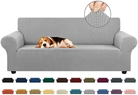 KEKUOU Stretch Couch Covers for Sofa, 3 Cushion Couch Slipcover,Silver
