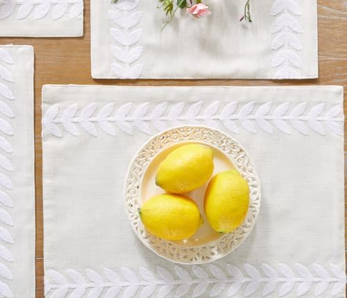 Wracra Embroidered Place Mats, White Rustic Placemats Set of 5