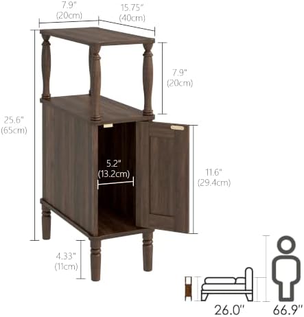 Veegle Narrow Nightstand,Skinny Slim End Side Table(Dark Walnut)