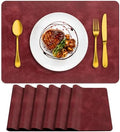 ADRIMER Fall Placemats Set of 6, Heat Resistant Faux Leather, Wine Red