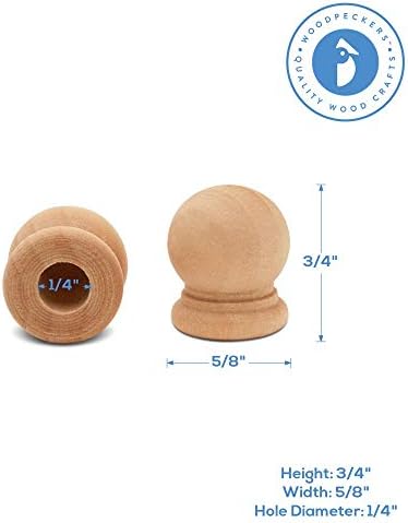 Wood Finials, 3/4 Inch Tall with 1/4 Inch Hole, Unfinished Wood Finials for 1/4 Inch Dowel Rods, Wood Dowel Caps for Crafts and DIY, Pack of 100 by Woodpeckers