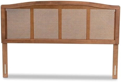 Baxton Studio Marieke Mid-Century Modern Ash Wanut Finished Wood and Synthetic Rattan Full Size Headboard
