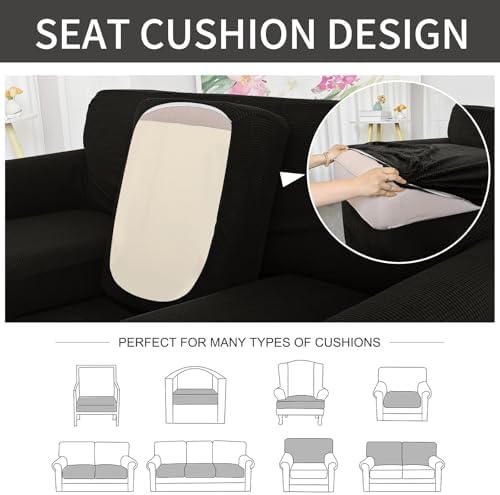 3 Pieces Stretch Loveseat Cover for 2 Cushion, Black