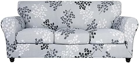 SearchI Stretch Sofa Cover Printed Couch Cover, Floral Pattern 4 Pieces Sofa Slipcover with 3 Separate Cushion Cover, Washable Furniture Protector for Living Room(Sofa, Leaf Pattern)