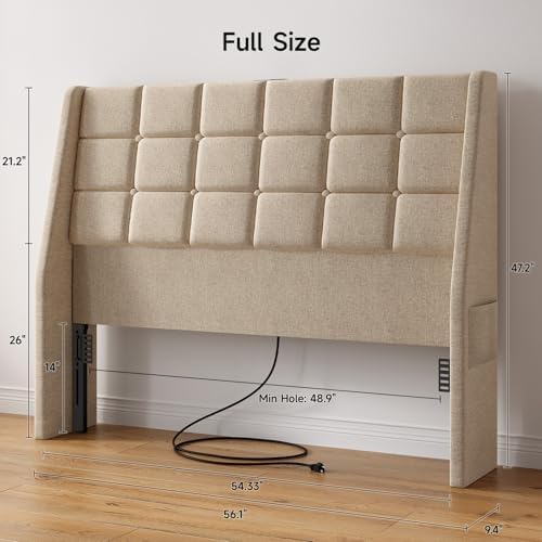 ONBRILL Ergonomic Headboard Full Size with Charging Station, Beige