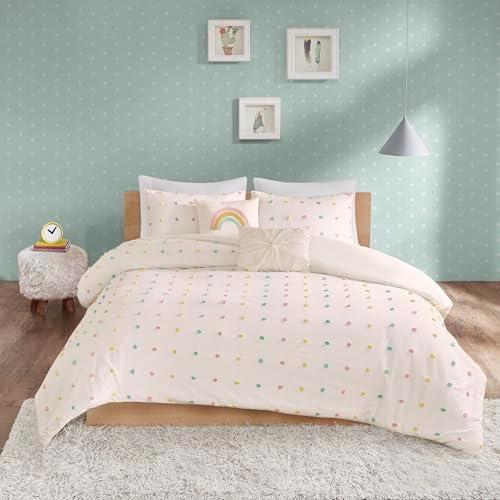 Intelligent Design Kids Cotton Pompom Ivory Queen Duvet Cover Set, 5pc